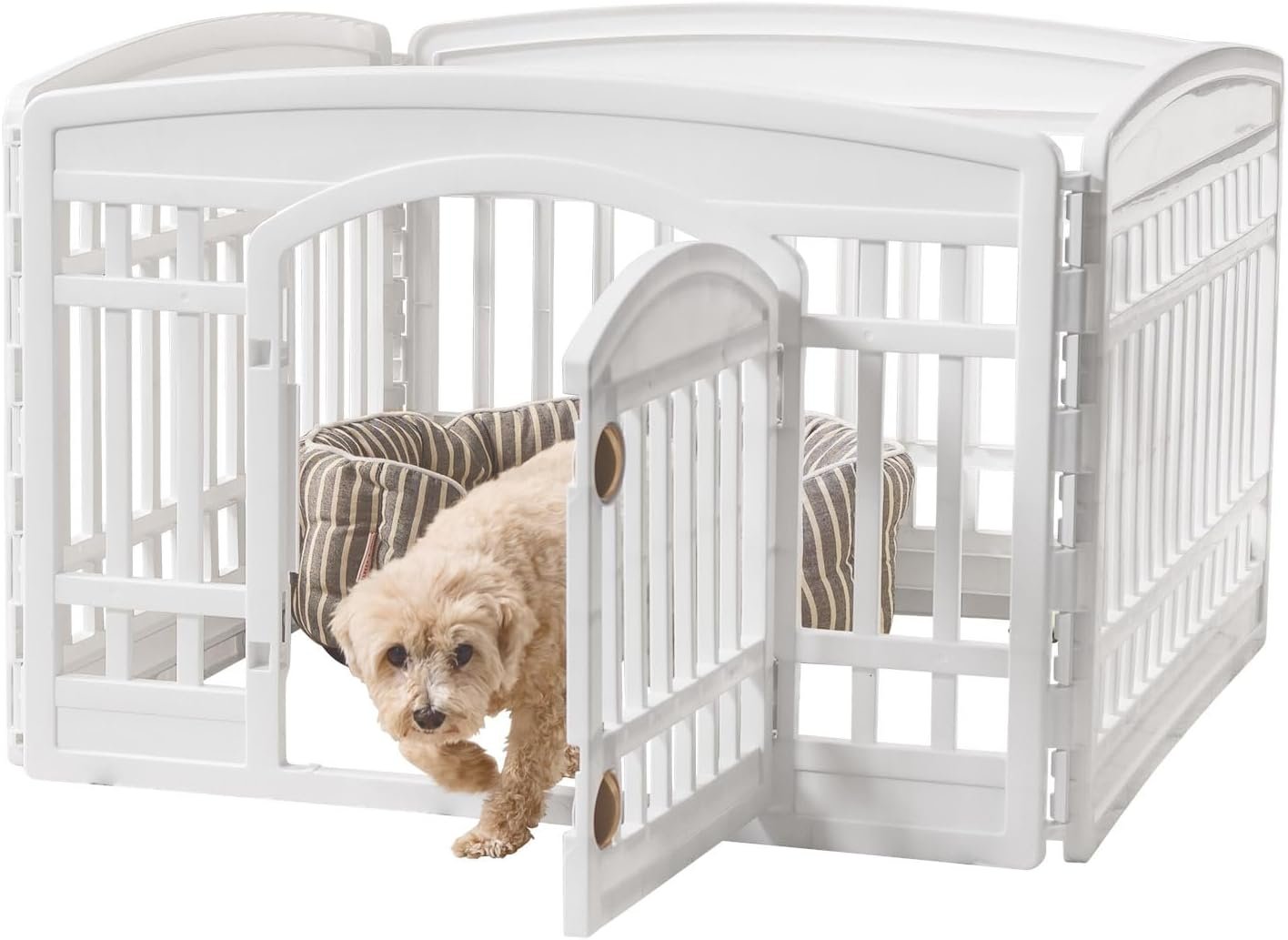 IRIS USA 24" Exercise 4-Panel Pet Playpen with Door, Dog Playpen, Puppy Playpen, for Puppies and Small Dogs, Keep Pets Secure, Easy Assemble, Fold It Down, Easy Storing, Customizable, White