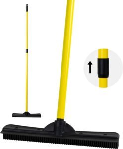 FURemover Original Pet Hair Rubber Broom with Squeegee, with 58" Telescopic Handle for Carpet, Tile and Hardwood