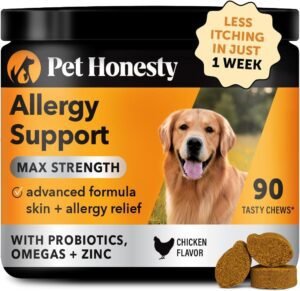 Pet Honesty Dog Allergy Itch Relief - Maximum Strength Itch Supplement with Probiotics for Dogs - Immune Support & Skin Relief for Seasonal Allergies - Natural Itchy Skin Paw Relief - (Chicken, 90 Ct)
