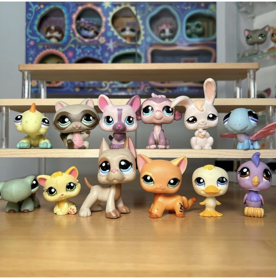 Pet Shop Pack Random 4pcs lps Toys and 10pcs Accessories, Mini Animal Toy Cute Collie Short Hair Cat Great Dane Cocker Spaniel Dog for Girls Action Figures Toys