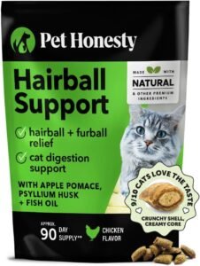 Pet Honesty Cat Hairball Support Crunchy & Creamy Chews, Hairball Remedy Treats, Cat Furball Treatment, Supports Skin & Coat, Digestion, Vitamins & Hairball Medicine, Chicken (90-Day Supply)