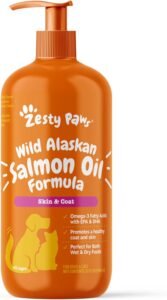 Zesty Paws Wild Alaskan Salmon Oil for Dogs and Cats- Skin and Coat Support, Omega 3 Supplement for Pets, 32oz