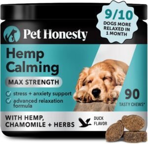 Pet Honesty Natural Hemp Calming Chews for Dogs Maximum Strength - Hemp & Melatonin Dog Anxiety Relief - Calming Aid Supplement with Valerian Root - Stress, Separation & Thunder Support - (Duck 90 Ct)