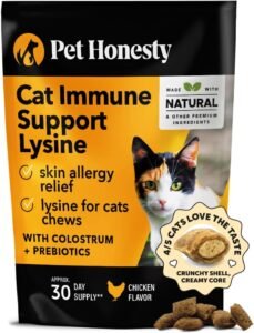Pet Honesty Cat Immune Support Lysine - Cat Allergy Relief - Sneezing, Runny Nose, Watery Eyes - Cat Supplements & Vitamins with Omega 3s, L-Lysine, Antioxidants, Colostrum - Chicken (30 Day Supply)