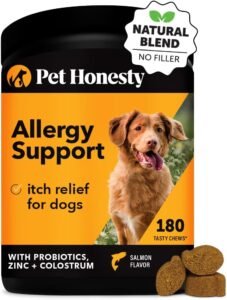 Pet Honesty Dog Allergy Relief Immunity - Allergy Chews, Probiotics for Dogs, Seasonal Allergies, Dog Skin and Coat Supplement, Itch Relief for Dogs, Allergy Support Supplement (Salmon, 180 Count)