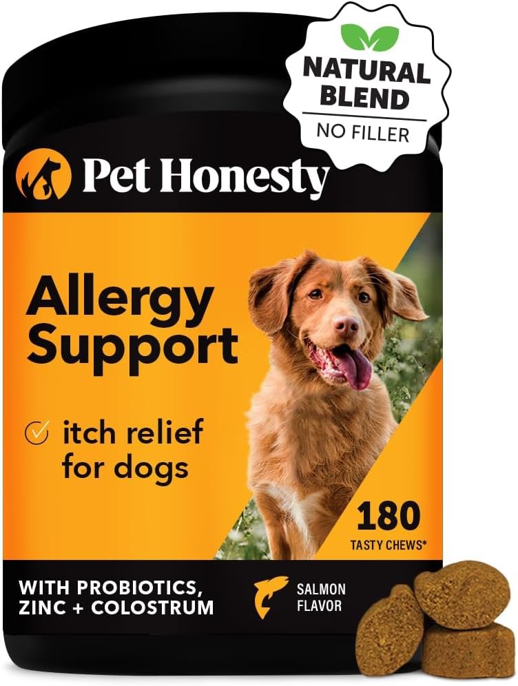 Pet Honesty Dog Allergy Relief Immunity - Allergy Chews, Probiotics for Dogs, Seasonal Allergies, Dog Skin and Coat Supplement, Itch Relief for Dogs, Allergy Support Supplement (Salmon, 180 Count)