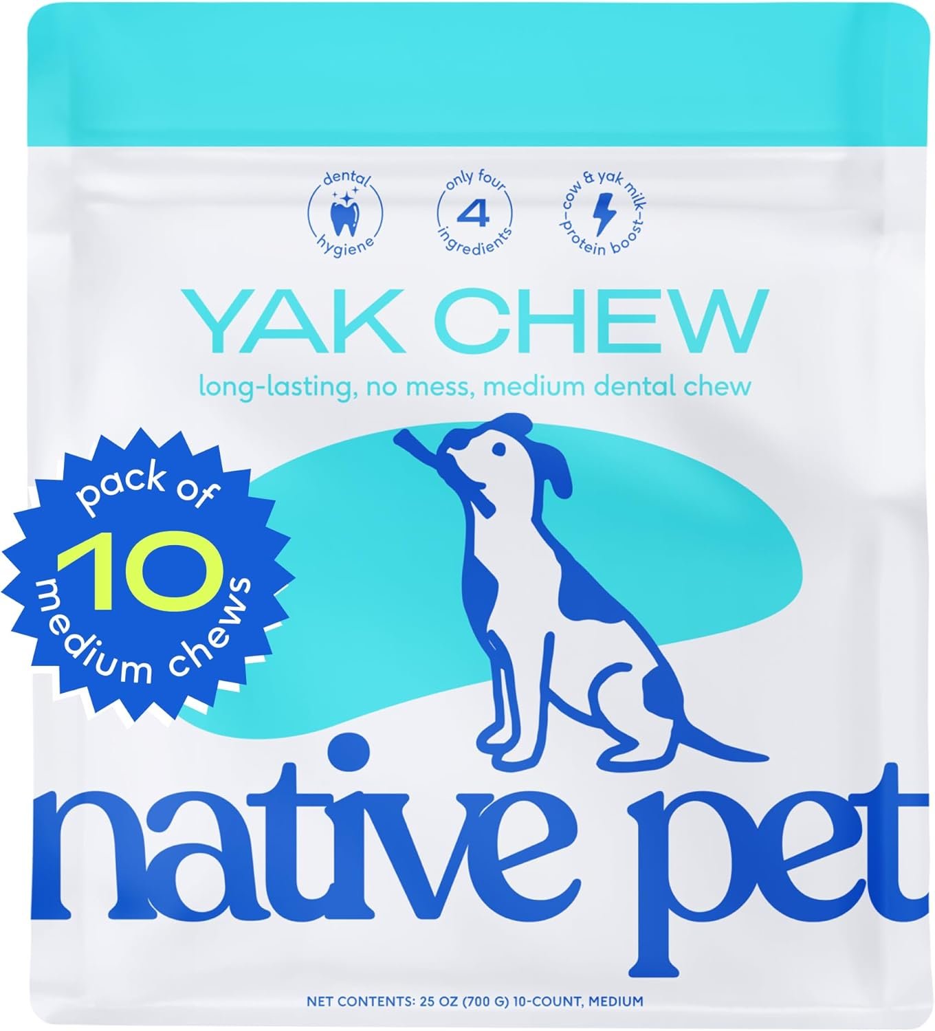 Native Pet Yak Cheese Himalayan Dog Chews - Long Lasting Dental Sticks for Medium Breeds – 100% All Natural Himalayan Yak Chews for Medium Dogs – Cheese Bone for Aggressive Chewers - 10 Per Pack