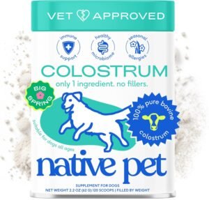 Native Pet Colostrum for Dogs – Bovine Colostrum Powder – Allergy Relief, Immune Support & Itchy Skin Treatment – Dog Vitamins for Itchy Skin & Gut Health – Puppy Milk Replacement & Prebiotic -120 ct.