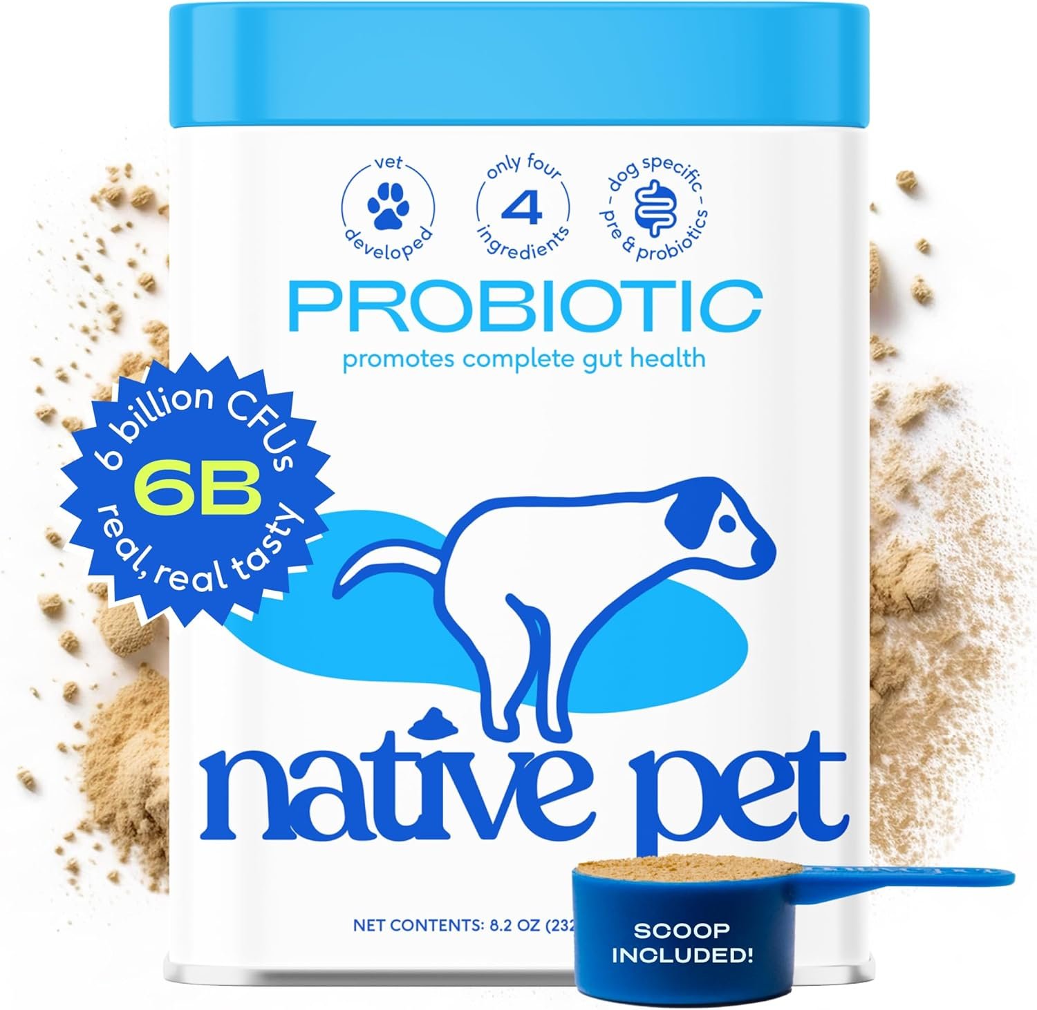 Native Pet Probiotics for Dogs - Dog Probiotics Powder for Digestive Health, Gut Support, & Immune Boost – Vet-Formulated Powder for Maximum Potency with Digestive Enzymes & Prebiotics - 60 Scoops