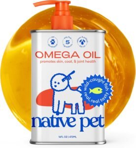 Native Pet Omega 3 Fish Oil for Dogs & Cats - Promotes Healthy Skin, Shiny Coat, & Strong Joints - Made with Wild Alaskan Salmon Oil for Dogs – Tasty, Fast-Absorbing Omega 3 6 9 Liquid Supplement-16oz