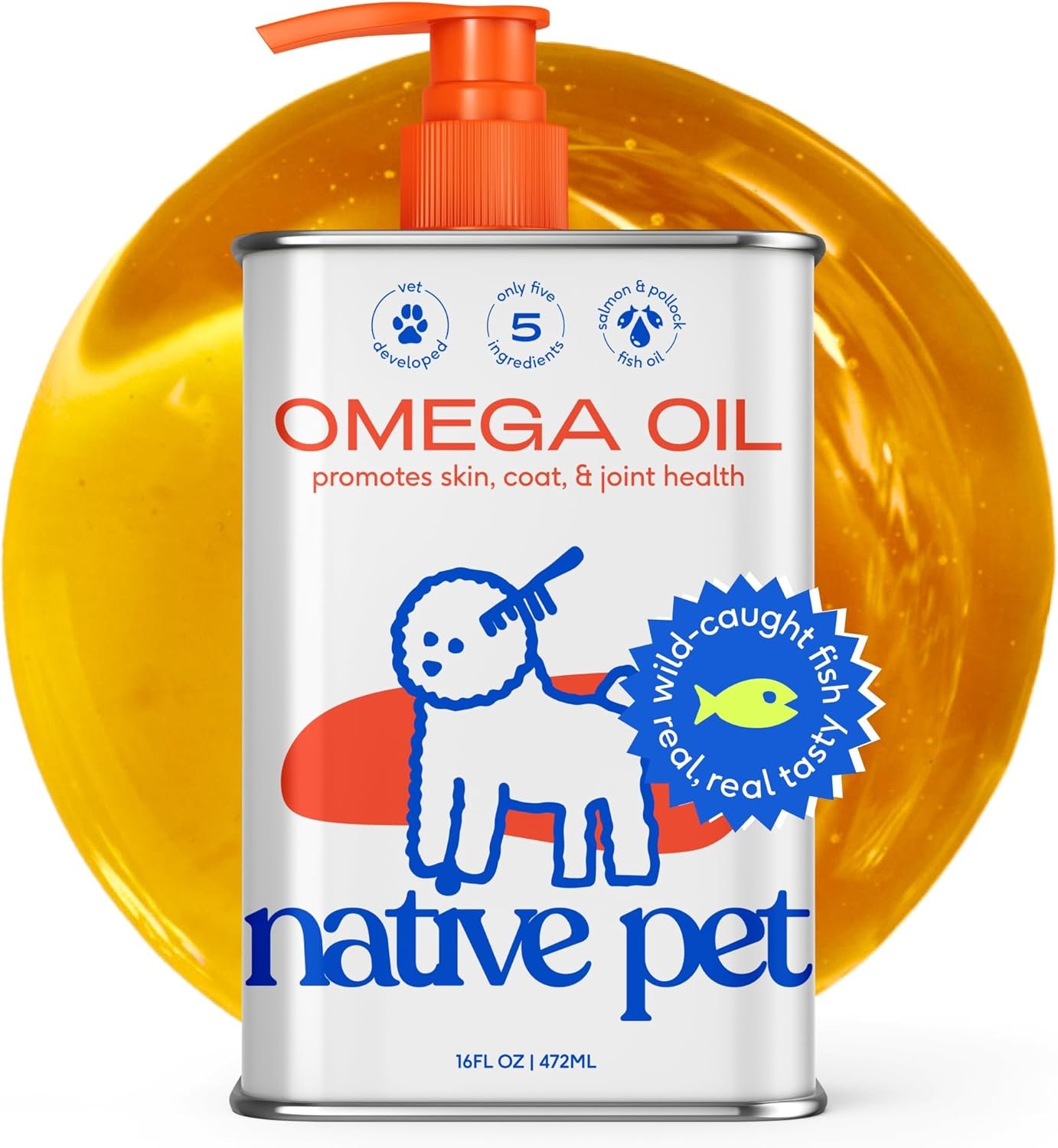 Native Pet Omega 3 Fish Oil for Dogs & Cats - Promotes Healthy Skin, Shiny Coat, & Strong Joints - Made with Wild Alaskan Salmon Oil for Dogs – Tasty, Fast-Absorbing Omega 3 6 9 Liquid Supplement-16oz