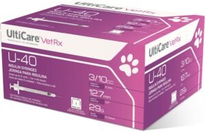 UltiCare VetRx U-40 Pet Insulin Syringes, Comfortable and Accurate Dosing of Insulin for Pets, Compatible with Any U-40 Strength Insulin, Size: 3/10cc, 29G x ½’’, with Half Unit Markings, 100 ct Box