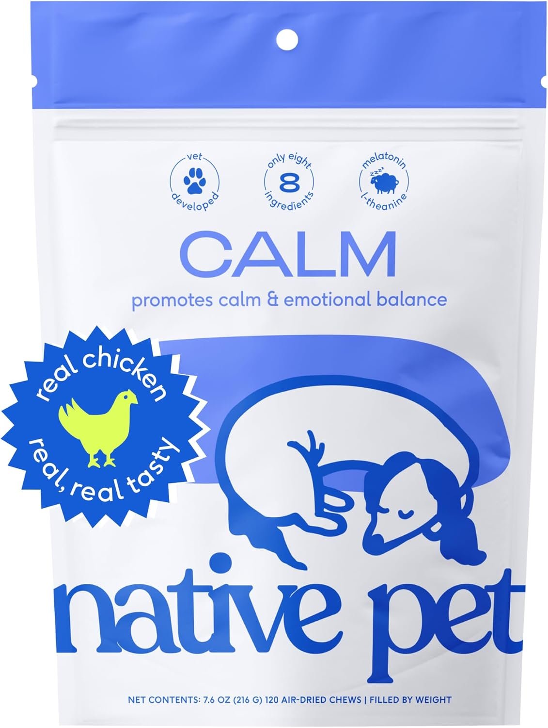 Native Pet Calm Dog Calming Chews - 120 Treats - Dog Melatonin for Small, Medium, Large Breeds – Natural Anxiety Relief, Calming & Sleep Aid – Puppy Essentials