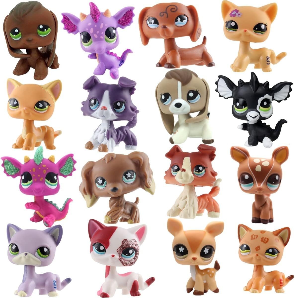 Arkindy 4PCS Random LPS Collie Cocker Spaniel Great Dane Dog Deer Shorthair Kitten Cat Dragon Beagle Husky Pet Shop Animal Action Figures Kids Boys Girls Gift