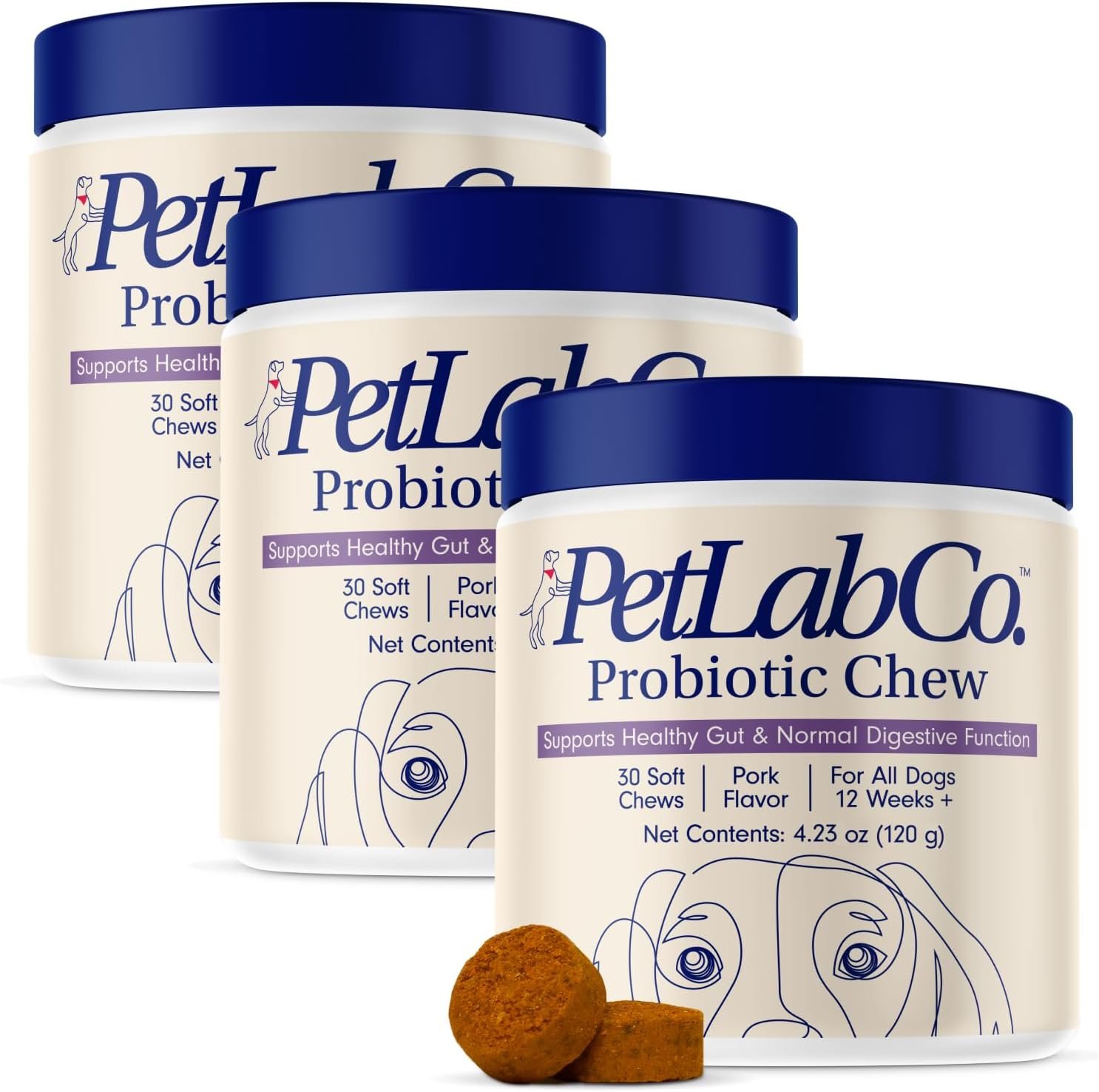PetLab Co. Probiotics for Dogs, Support Gut Health, Occasional Diarrhea, Digestive Health & Seasonal Allergies - Pork Flavor - 30 Soft Chews - Packaging May Vary (Value 3-Pack)