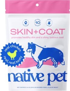 Native Pet Omega Skin and Coat Chews for Dogs - Dog Skin and Coat Supplement for Healthy, Shiny Fur, Reduce Shedding and Dry Spots - Made with Omega 3 Fish Oil and Wild-Caught Salmon Oil - 120 Chews