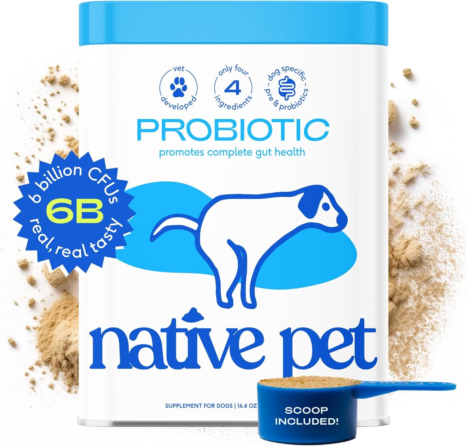 Native Pet Probiotics for Dogs - Dog Probiotics Powder for Digestive Health, Gut Support, & Immune Boost – Vet-Formulated Powder for Maximum Potency with Digestive Enzymes & Prebiotics - 120 Scoops