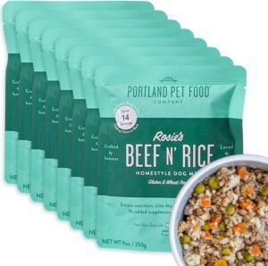 Portland Pet Food Company Rosie’s Beef N' Rice Wet Dog Food Pouches - Human-Grade, Gluten-Free Dog Food Toppers and Meals for Small, Medium and Large Breeds - Fresh Dog Food Made in the USA - 8-Pk