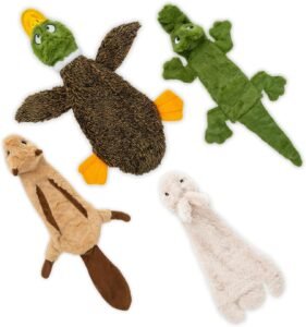 Best Pet Supplies 2-in-1 Stuffless Squeaky Dog Toys with Soft, Durable Fabric for Small, Medium, and Large Pets, No Stuffing for Indoor Play, Holds a Plastic Bottle - 4 Figures, Large