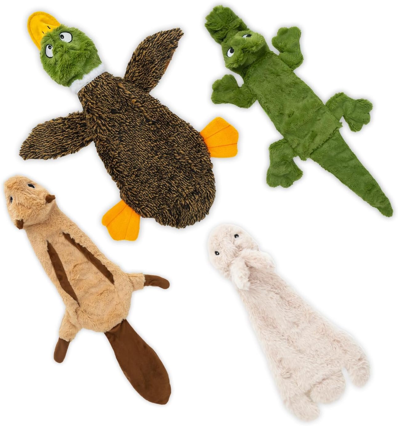 Best Pet Supplies 2-in-1 Stuffless Squeaky Dog Toys with Soft, Durable Fabric for Small, Medium, and Large Pets, No Stuffing for Indoor Play, Holds a Plastic Bottle - 4 Figures, Large