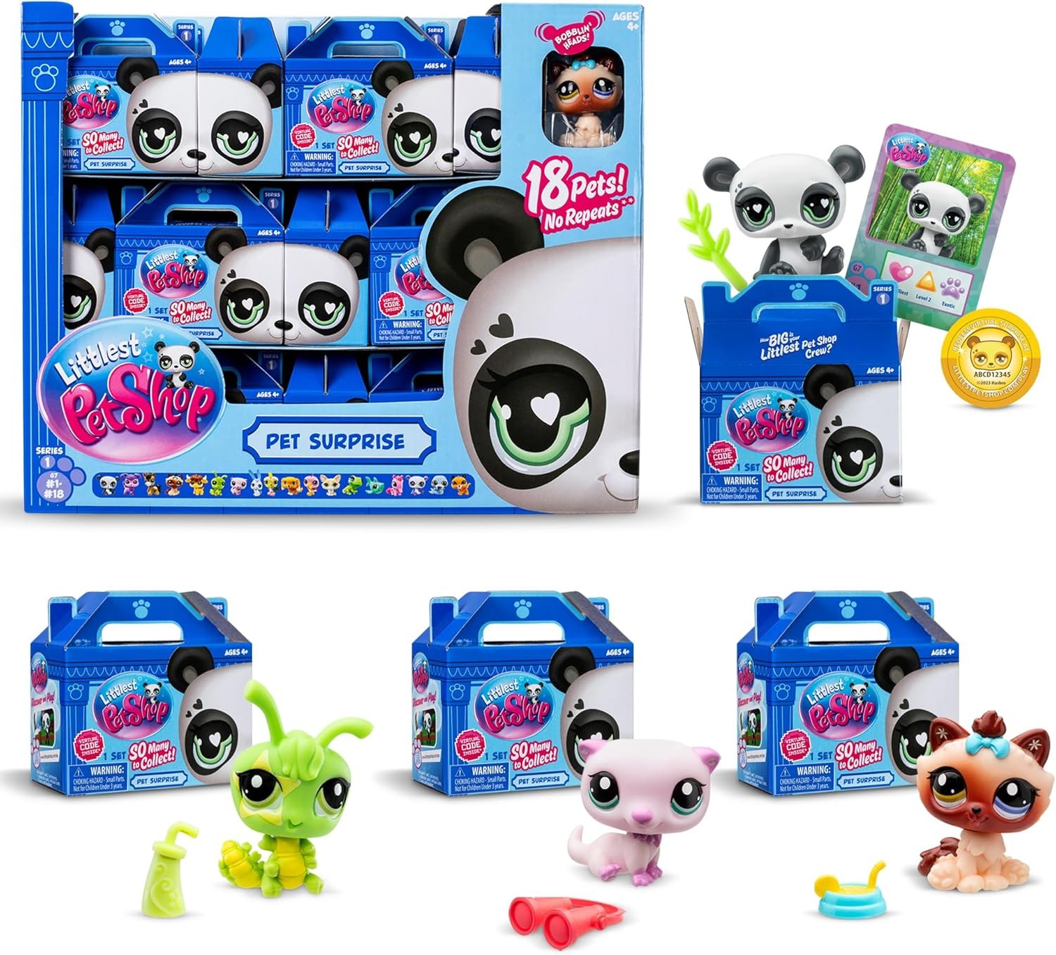 Littlest Pet Shop, 18 Pets Collector Set, Pet Surprise Display - Gen 7, Pets #1 - #18, Authentic LPS Bobble Head Figure, Collectible Imagination Toy Animal, Kidults, Girls, Boys, Kids, Tweens Ages 4+