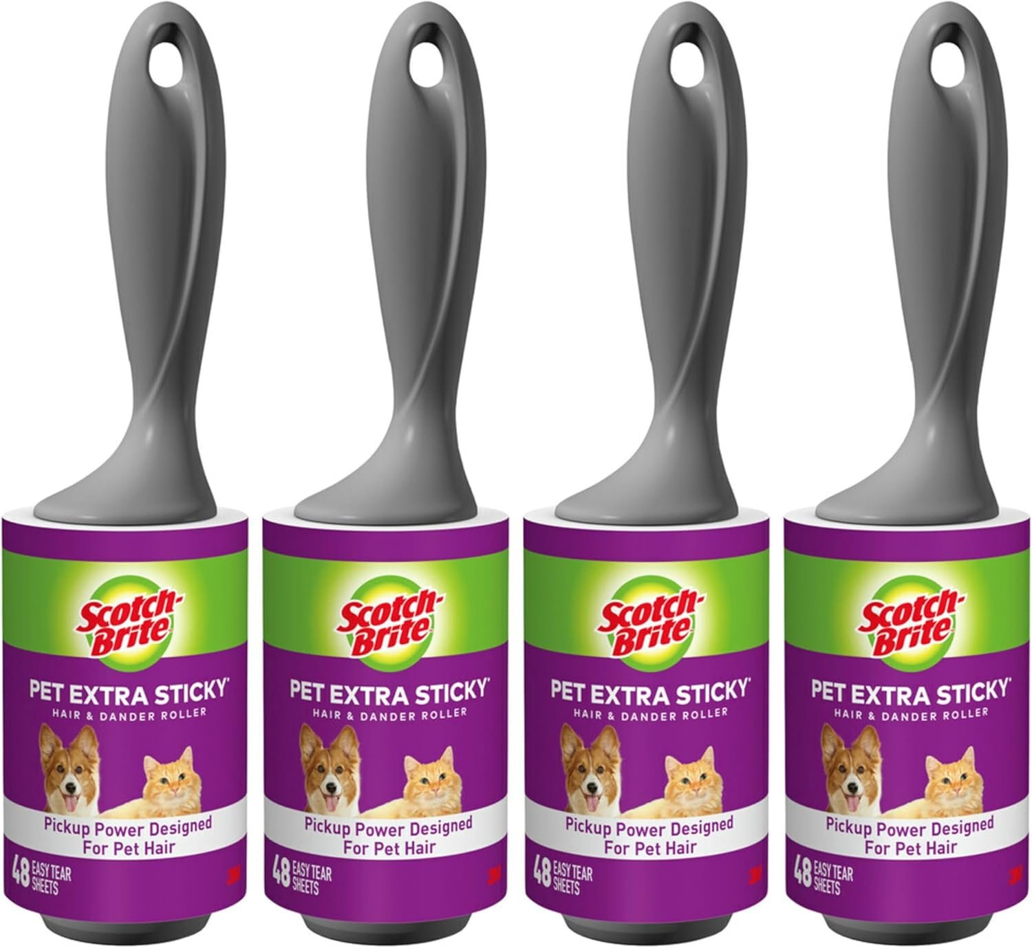 Scotch-Brite Pet Hair Pickup Extra Sticky Lint Roller, Lint Rollers for Pet Hair Extra Sticky, Versatile Pet Hair Remover for Couches, Clothes, and More, 48 Sheets, 4 Pack, 192 Sheets Total