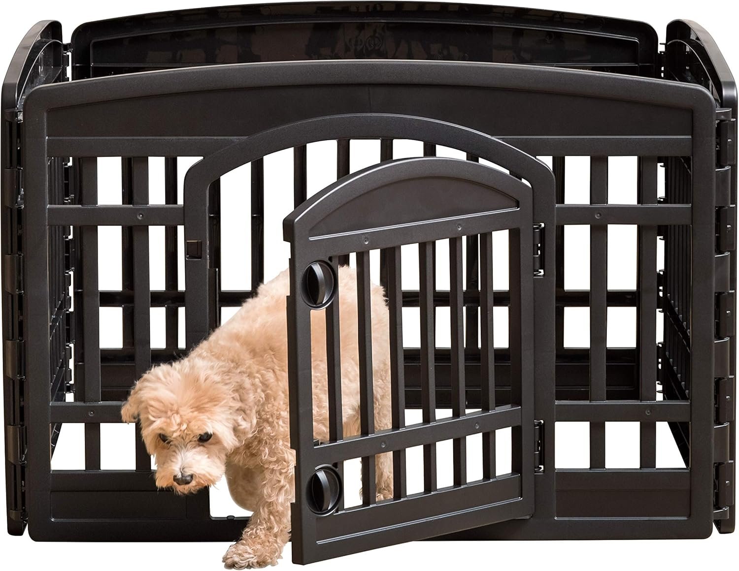 IRIS USA 24" 4-Panel Pet Playpen with Door, Dog Playpen For Puppy Small Dogs Keep Pets Secure Easy Assemble Easy Storing Customizable Non-Skid Rubber Feet, Black