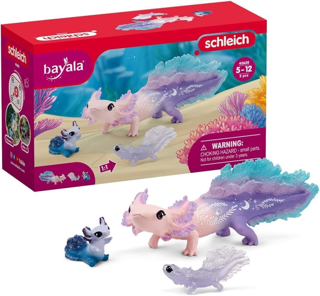Schleich Bayala - 3 PC Colorful Axolotl Toy Set - Fantasy Mermaid Creature Playset for Girls and Boys - Cute Mythical Fairy Salamander Figures - Durable, Fun Animal Toys for Kids Ages 5+ - 70593