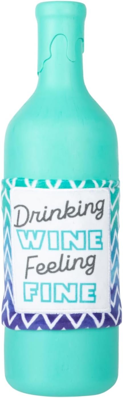 Fringe Studio "Drinking Wine, Feeling FINE Rubber Dog Toy with Plush Exterior, Pet Shop Collection (519023)