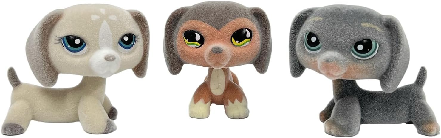 3pcs/Set Custom Flocked Pet Shop Toys Short Hair Cat Kitten Collie Great Dane Cocker Spaniel Dachshund Puppy Dog OOAK Compatible with LPS