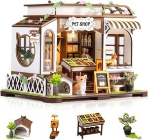 GuDoQi DIY Miniature House Kits, DIY Miniature Dollhouse Kit with Furniture, Tiny House Kits 1:24 Scale, Creative DIY Crafts for Adults, Christmas Day Birthday Gifts, Pet Shop