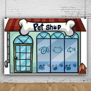 7x5ft Cartoon Pet Shop Backdrop - Storefront Backdrops for Girl Boy 1st Birthday Party Photography Background School Play Background Pets Photo Booth Props