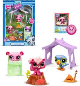 Littlest Pet Shop - BF00574 - Camping Set 3 Animals and Accessories - Littlest Pet Shop LPS Panda Squirrel Toucan - Toy Set Mini Cute Animal Figurines - Children's Toy 4 Years and Above